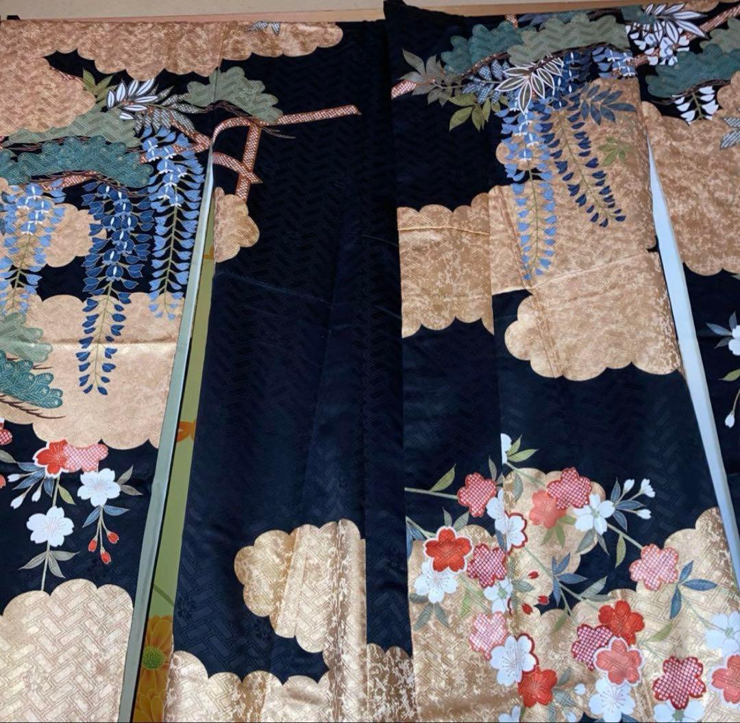 【超豪華振袖 正絹】吾妻徳穂 落款 金糸金彩桜 藤稔松