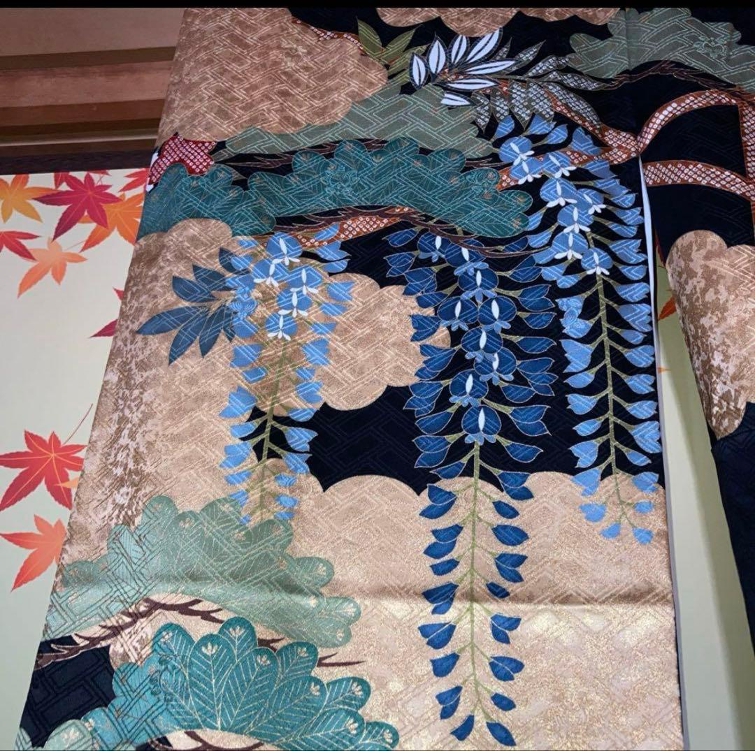 【超豪華振袖 正絹】吾妻徳穂 落款 金糸金彩桜 藤稔松