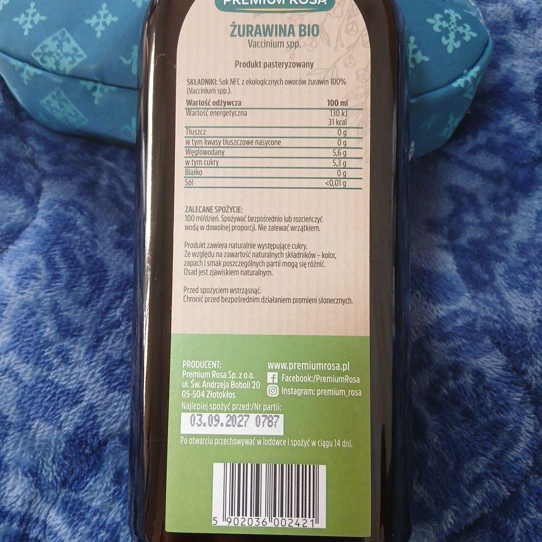 PREMIUM ROSA SOK 100% ŻURAWINA BIO 500ml