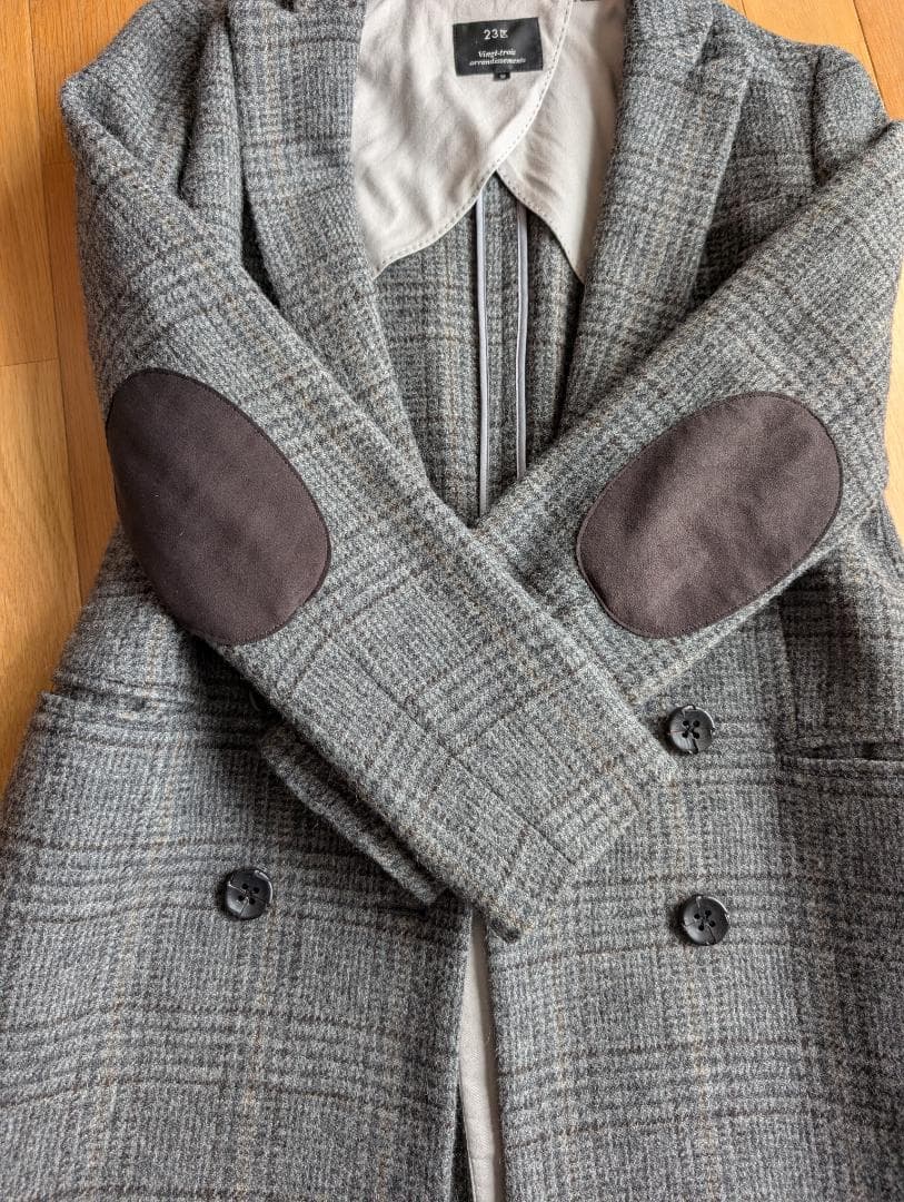 グレー チェック柄 ダブルブレストコート 23区　ロングマギー社製