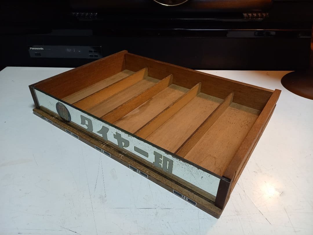 タイヤー印　ミラー　看板　付き　小物入れ　ディスプレイ　ケース　ウッド　トレー