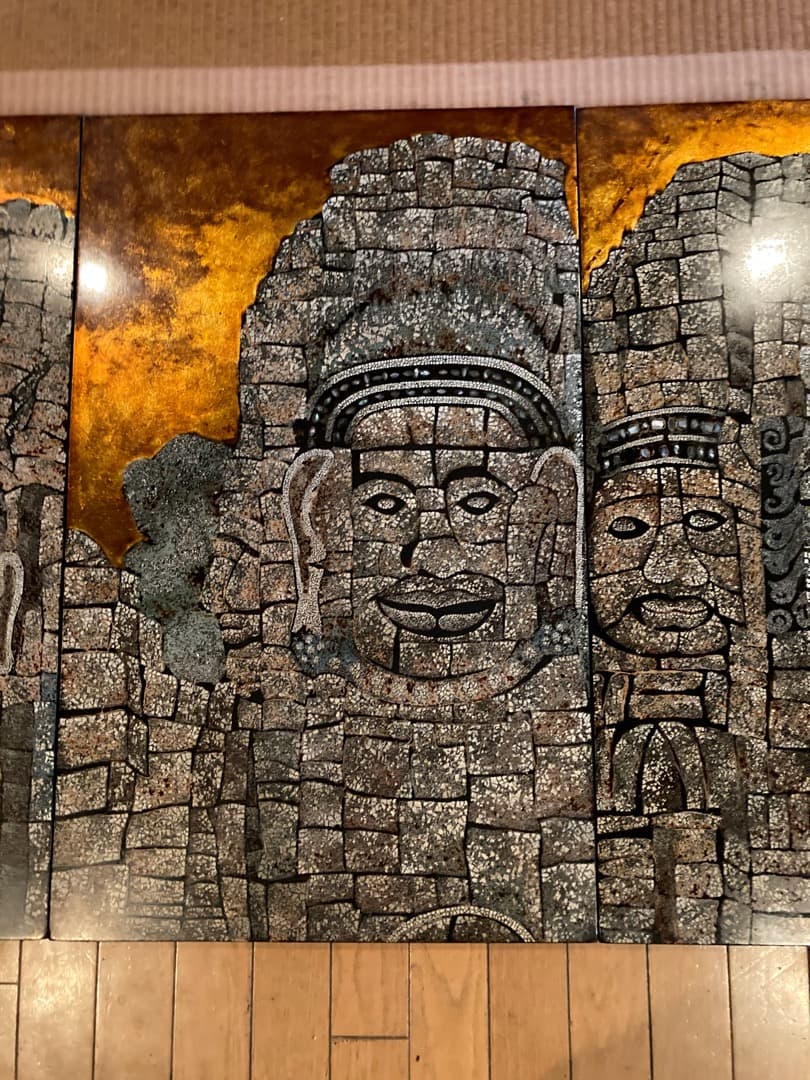 ベトナム漆螺鈿細工のパネル（バイヨン寺院）4枚綴り