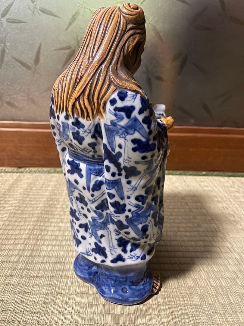 江戸期 寒山十律染付人物 置物