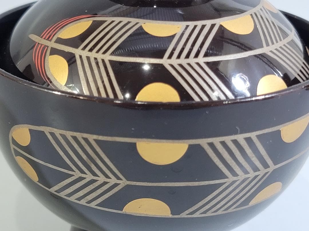 DT347 松庵好 鷹の羽吸物椀 塗師 道恵 共箱 時代物