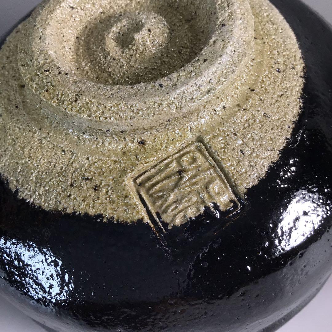 Ｐ６７９　黒楽茶碗　『佐々木松楽造』『大徳寺　福本積應　箱書』　共箱　茶道具