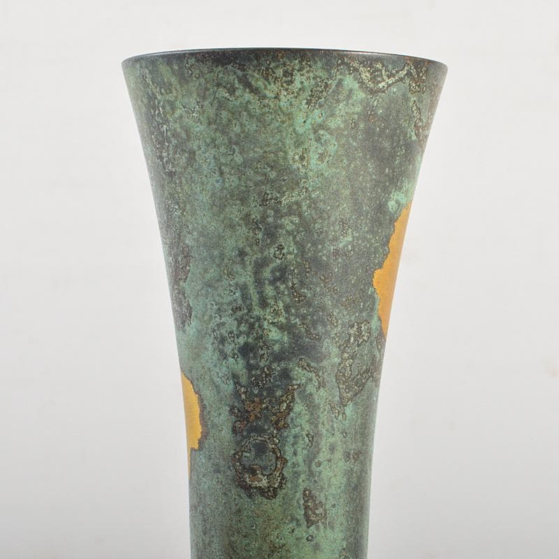 平安　秦蔵六造　 塗金銅　立鼓式花瓶　M　R7423