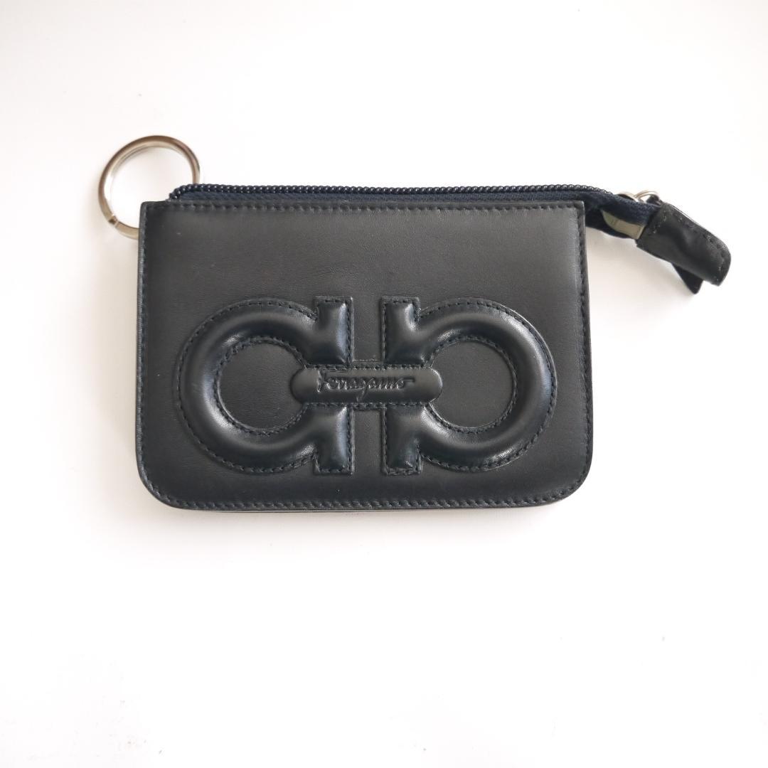 ✈大きめ ガンチーニ　フェラガモ　レザー　ケース　小銭入れ　キーリング　黒