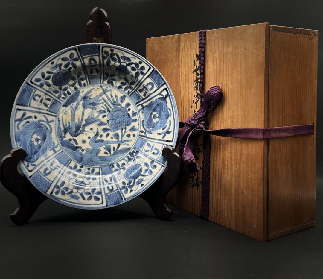 古美術 骨董品 安南染付花鳥文鉢 飾り皿 木箱付き