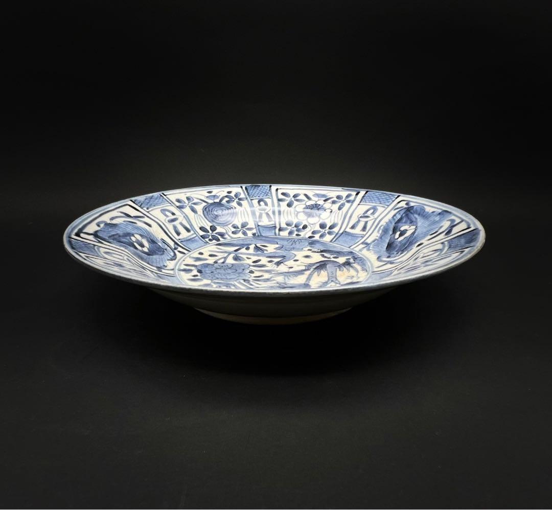 古美術 骨董品 安南染付花鳥文鉢 飾り皿 木箱付き