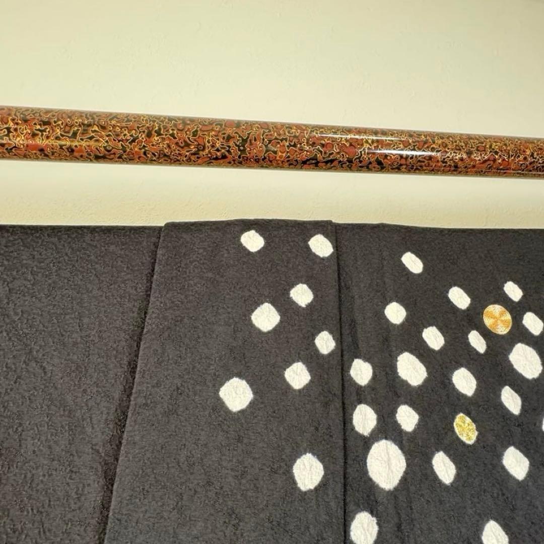超美品　正絹　袷　訪問着　着物　164裄68 黒　絞り　小玉　金刺繍　トール