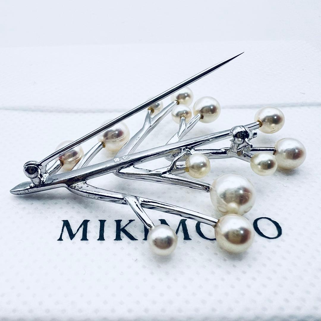 【ミキモトにてクリーニング済】アコヤ　パール　真珠　シルバー　ピンブローチ