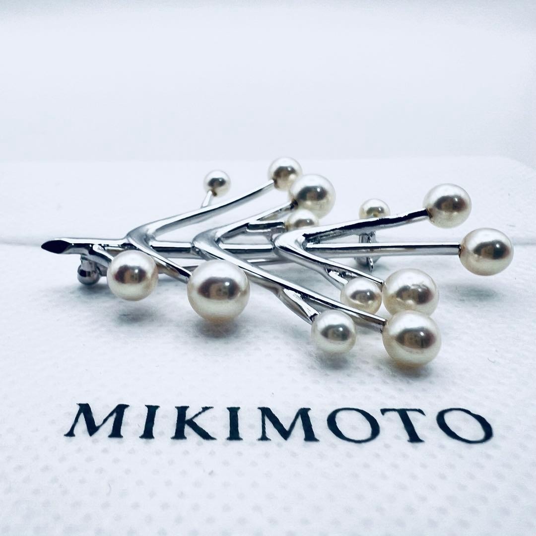 【ミキモトにてクリーニング済】アコヤ　パール　真珠　シルバー　ピンブローチ