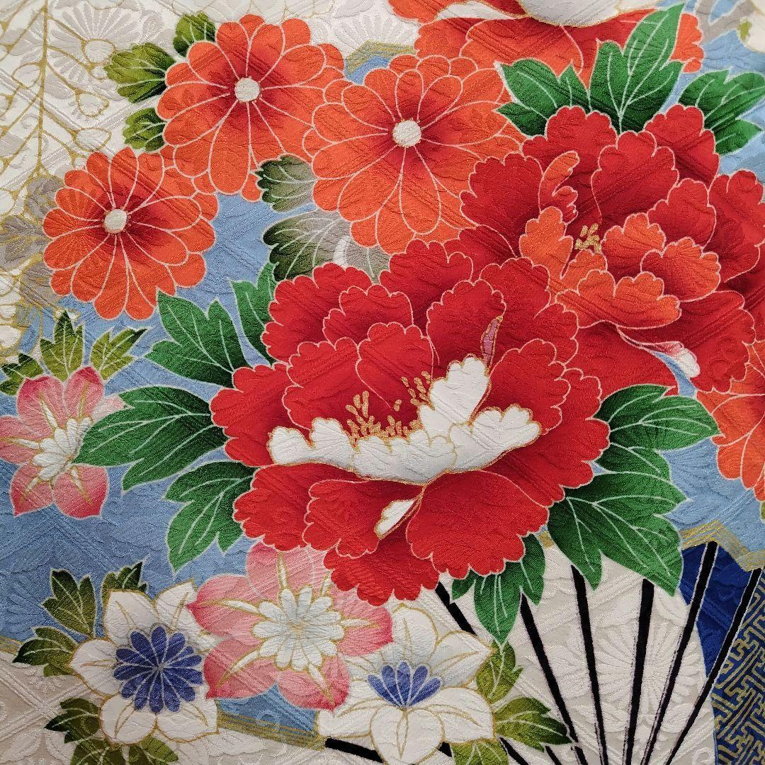 振袖フルセット(7点)・成人式・豪華牡丹刺繍・金彩加工・暈し染め・地紋・逸品