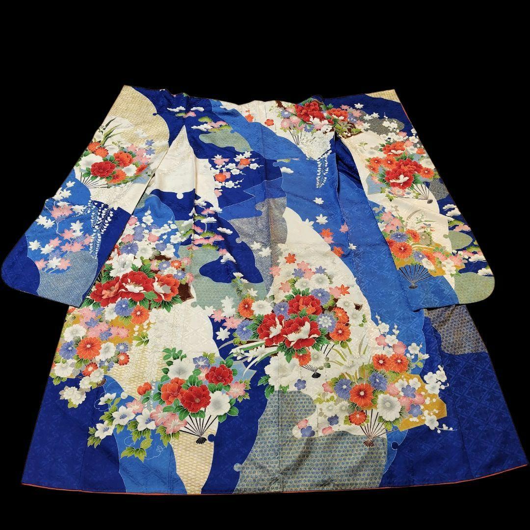 振袖フルセット(7点)・成人式・豪華牡丹刺繍・金彩加工・暈し染め・地紋・逸品