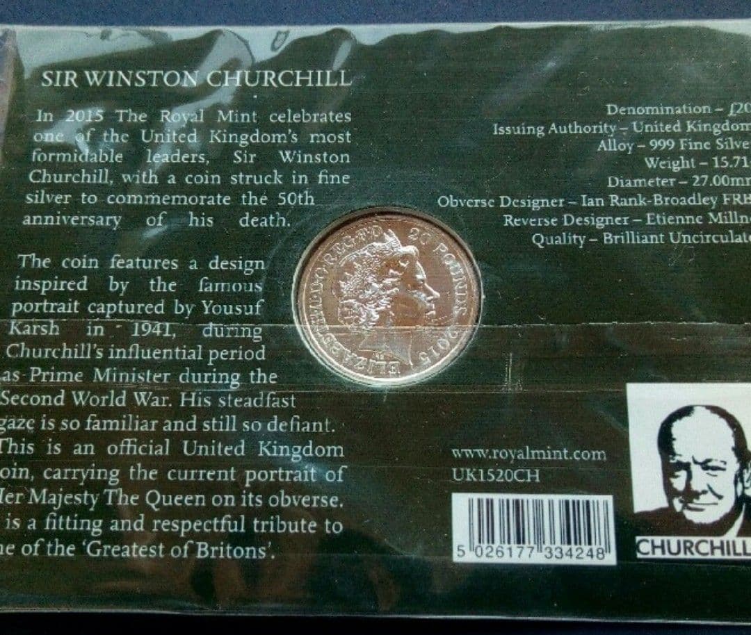 英国 イギリス￡20 ポンド 銀貨999ag ウィンストン チャーチル2015年