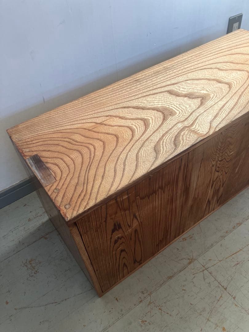 ジャパンヴィンテージ　ガラス棚　無垢材　古道具