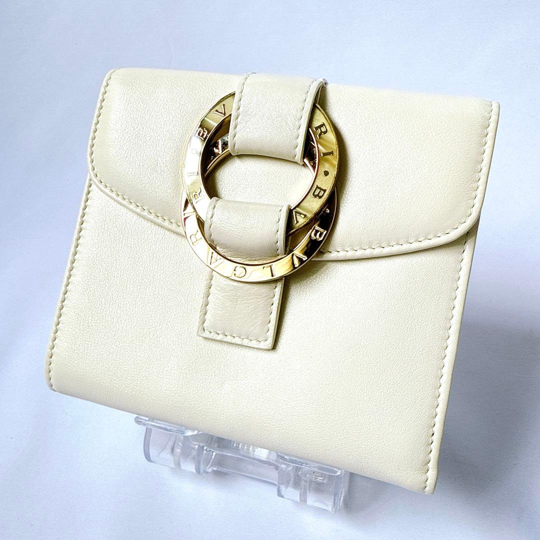 ブルガリ チャンドラ レザー 三つ折り 財布 ウォレット 小銭入れ 札入れ 白