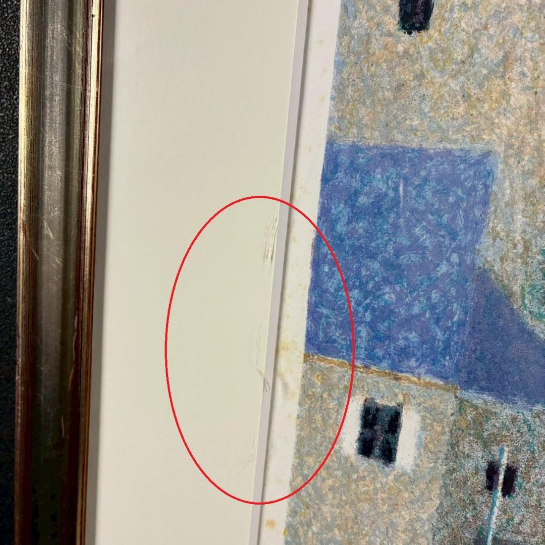 アンドレ・ブーリエ「ブルーの屋根」リトグラフ 直筆サイン入 点描画