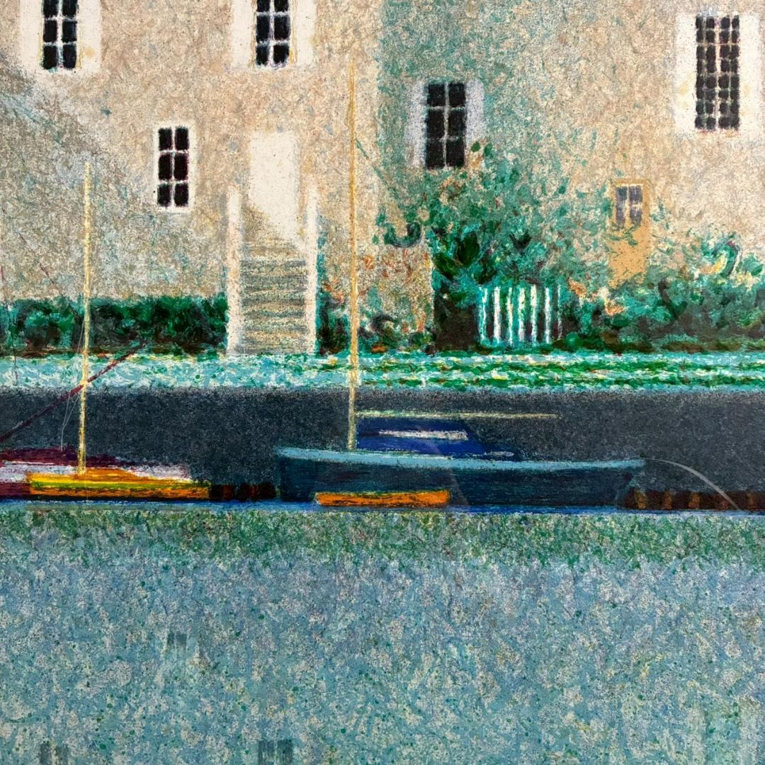 アンドレ・ブーリエ「ブルーの屋根」リトグラフ 直筆サイン入 点描画