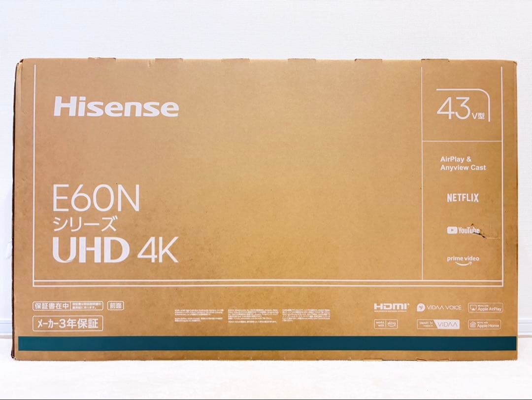 【かわ】ハイセンス E60N 43インチ UHD 4K テレビ 本体