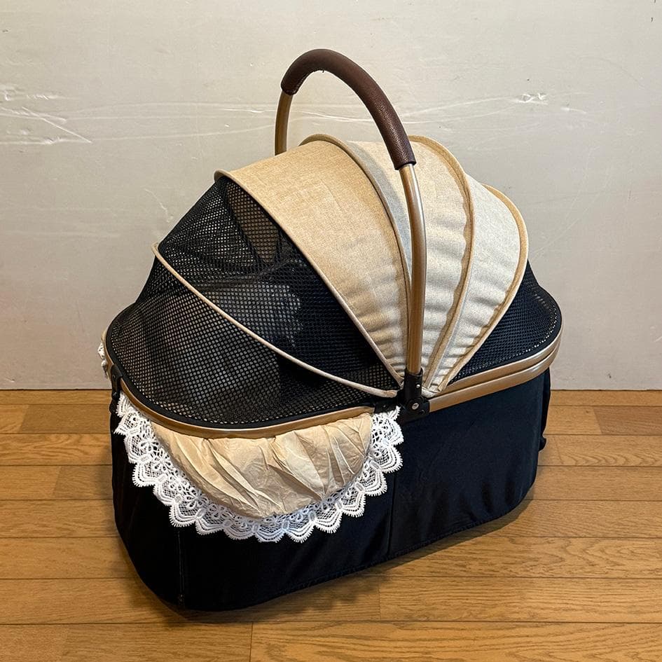 犬用ペットカート 分離型 折りたたみ自立可 ブラックとベージュ