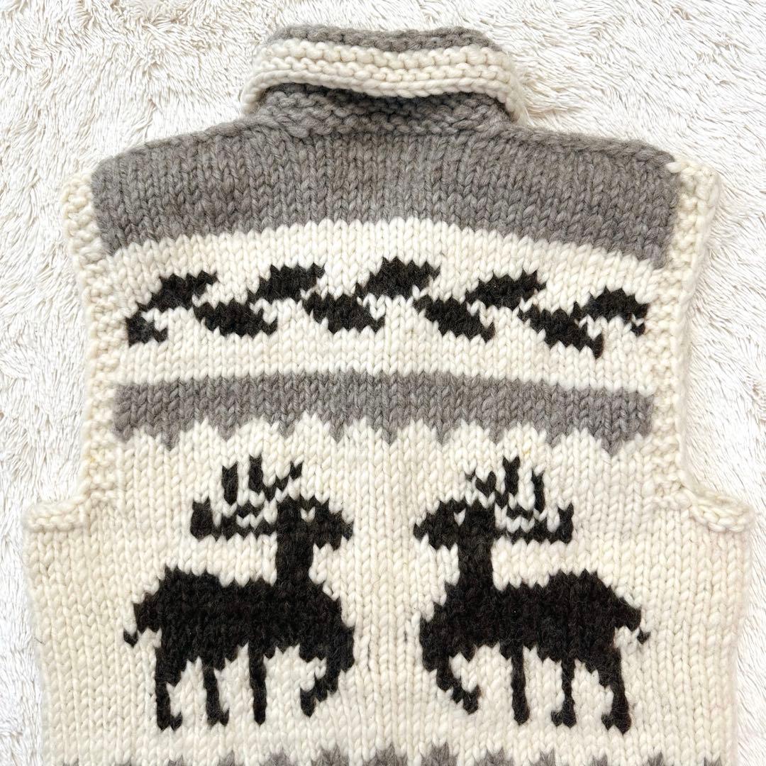 美品 希少 カナダ製 カウチンベスト メープルボタン トナカイ柄 XL相当