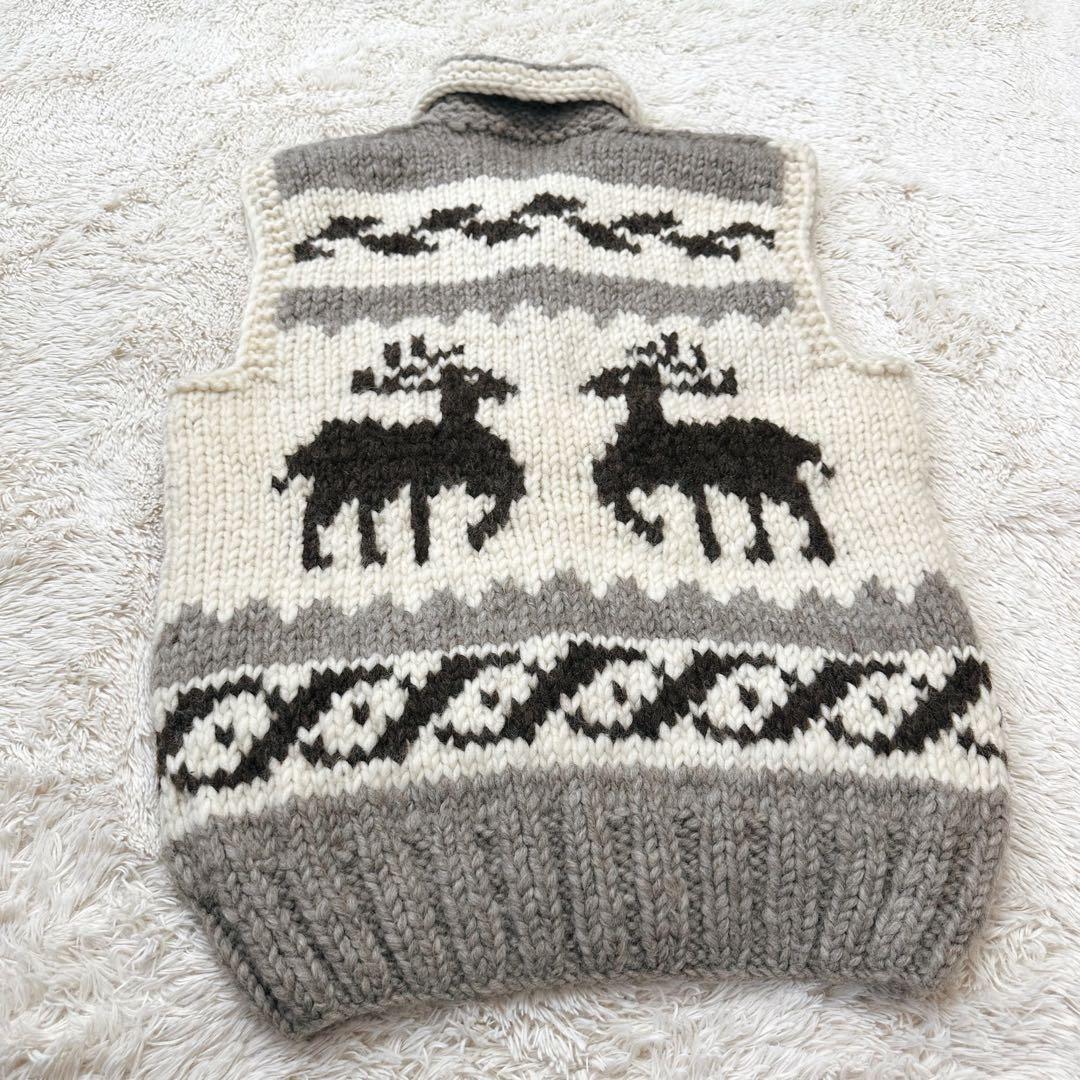 美品 希少 カナダ製 カウチンベスト メープルボタン トナカイ柄 XL相当