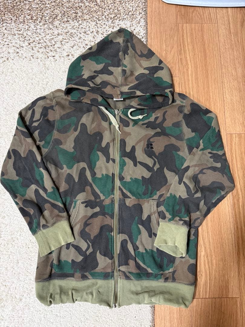 ラッセルアスレティック カモ柄　迷彩柄　サーマル　ジップパーカー