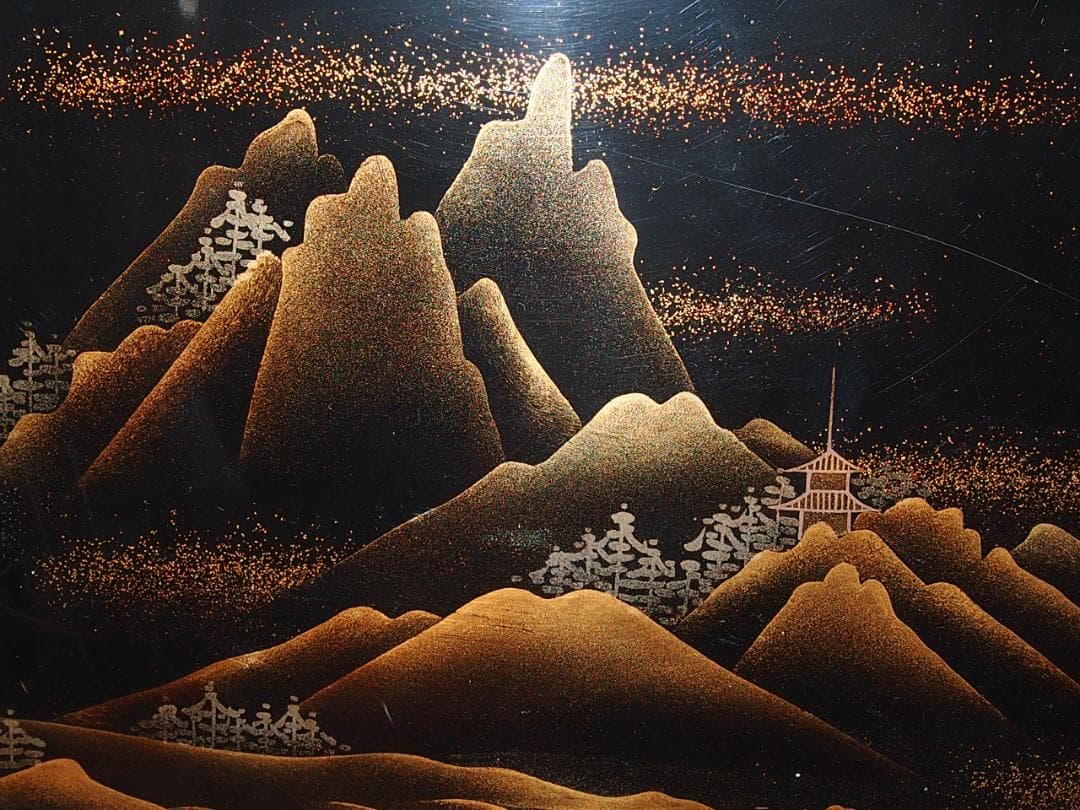 【骨董・時代の美品】大名道具 二段平卓 山水蒔絵 香炉台/盆栽台/飾り台/花台