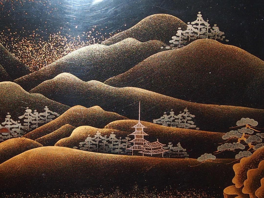 【骨董・時代の美品】大名道具 二段平卓 山水蒔絵 香炉台/盆栽台/飾り台/花台