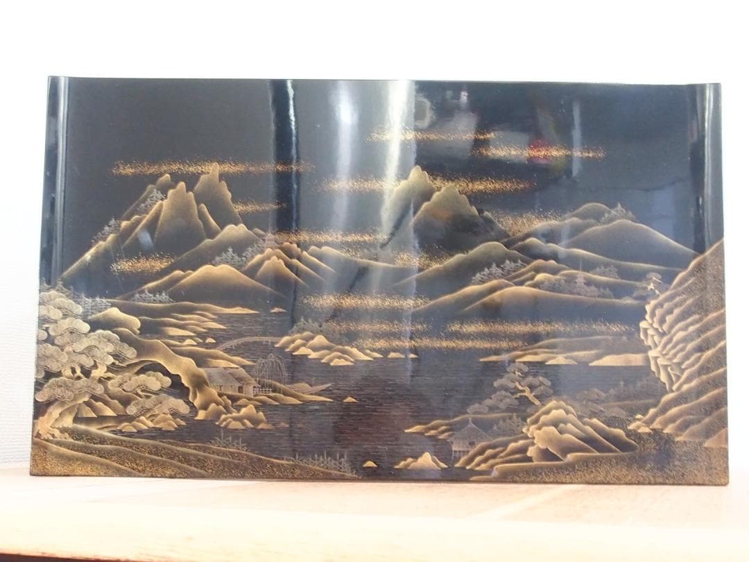 【骨董・時代の美品】大名道具 二段平卓 山水蒔絵 香炉台/盆栽台/飾り台/花台