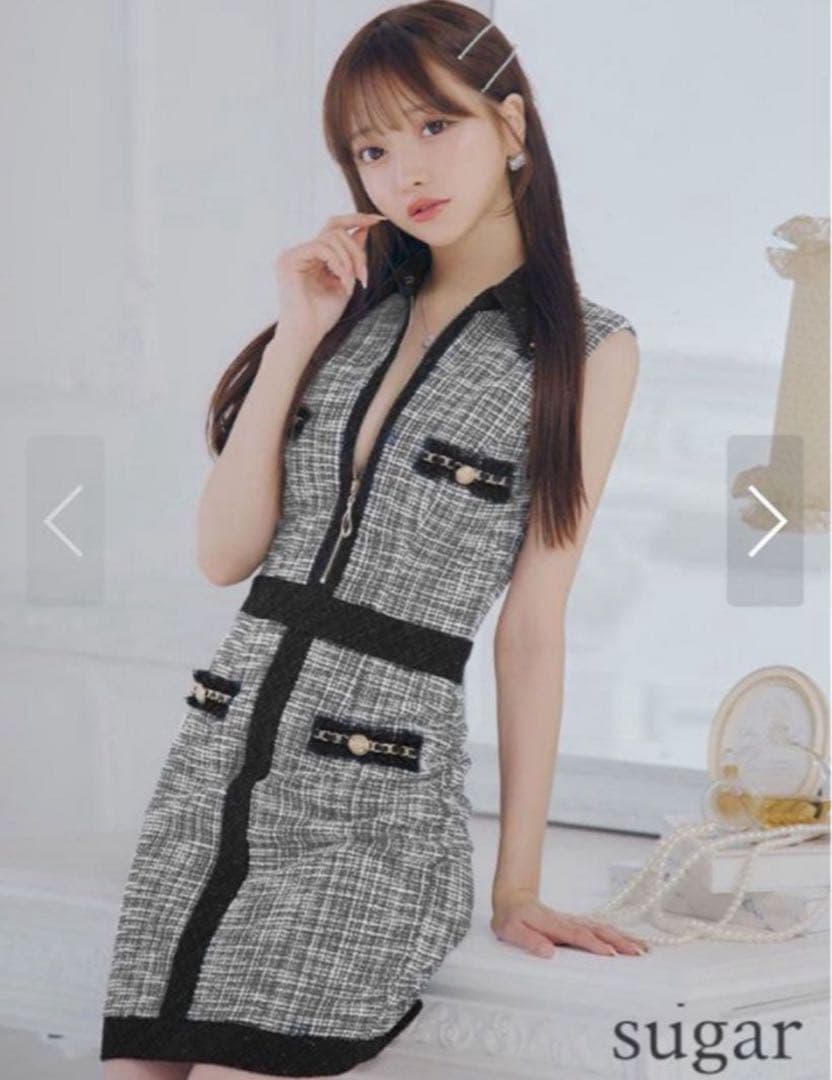 an sugar ツイードジップアップタイトドレス キャバドレス