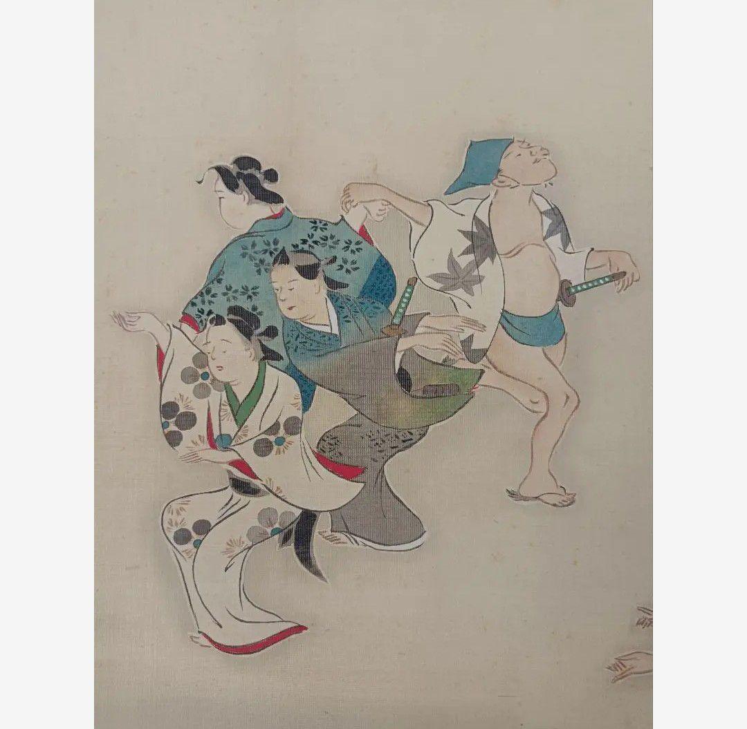 【希少】慰霊 盆踊 舞 月夜神楽 絵 掛軸 仏教 日本画美術 骨董品 インテリア