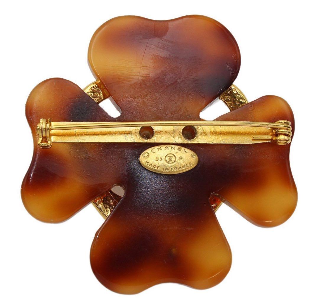 E2307 美品!! シャネル ハート ココマークべっ甲柄 クローバーブローチ