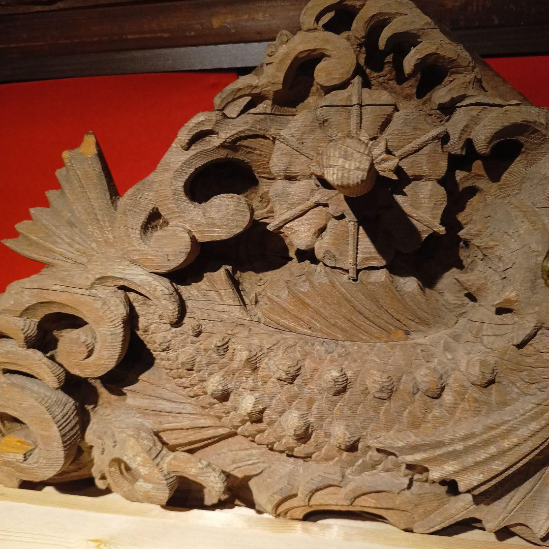 木彫り　玉眼　彫刻　魚　化け鯉　鯱　龍　麒麟　欄間　アンティーク　骨董品　現状品