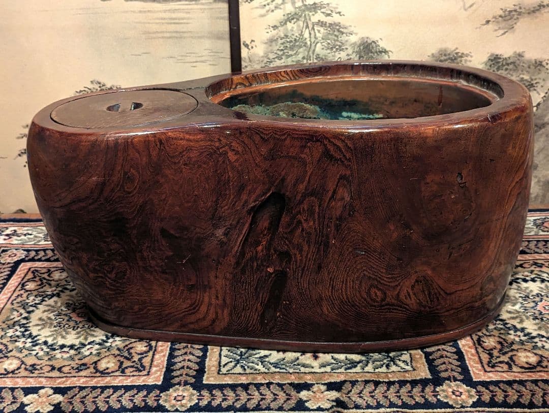 天然木切抜瓢箪形火鉢　瓢箪形五徳付き　　　民芸家具　時代家具　古民具　囲炉裏