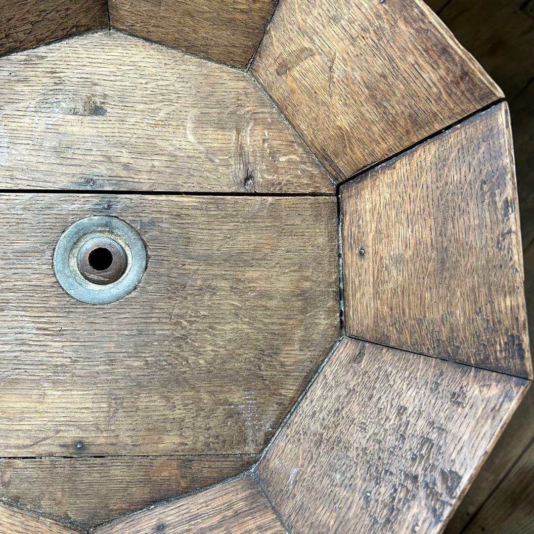 フランスアンティーク 剥離 木製バードバス 花台 スタンド 回転式　回転台