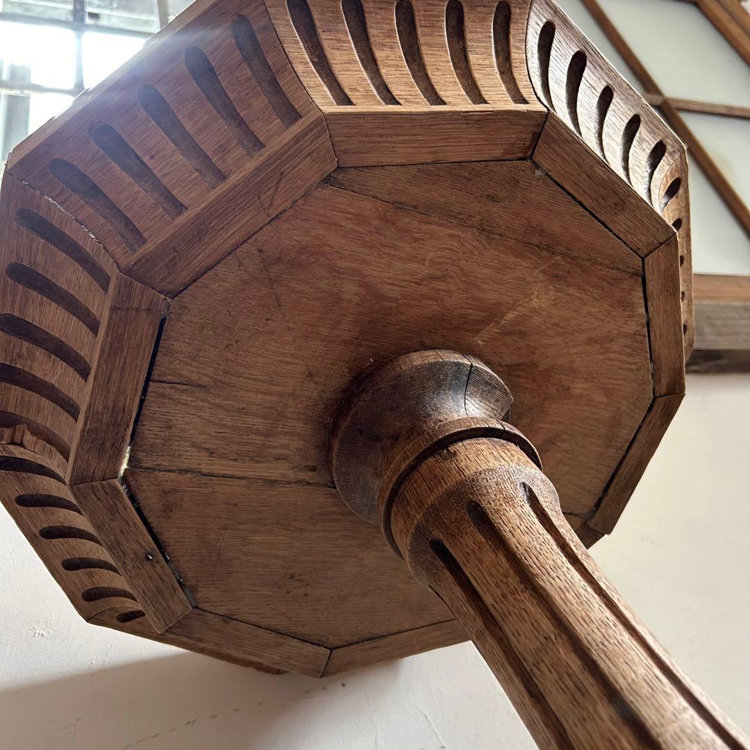 フランスアンティーク 剥離 木製バードバス 花台 スタンド 回転式　回転台