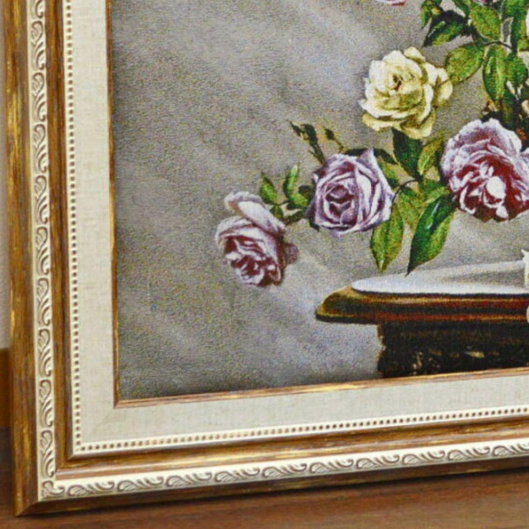 絵画　『卓上の薔薇』　フランス・ゴブラン織り使用　良質キャンバス　豪華　額絵