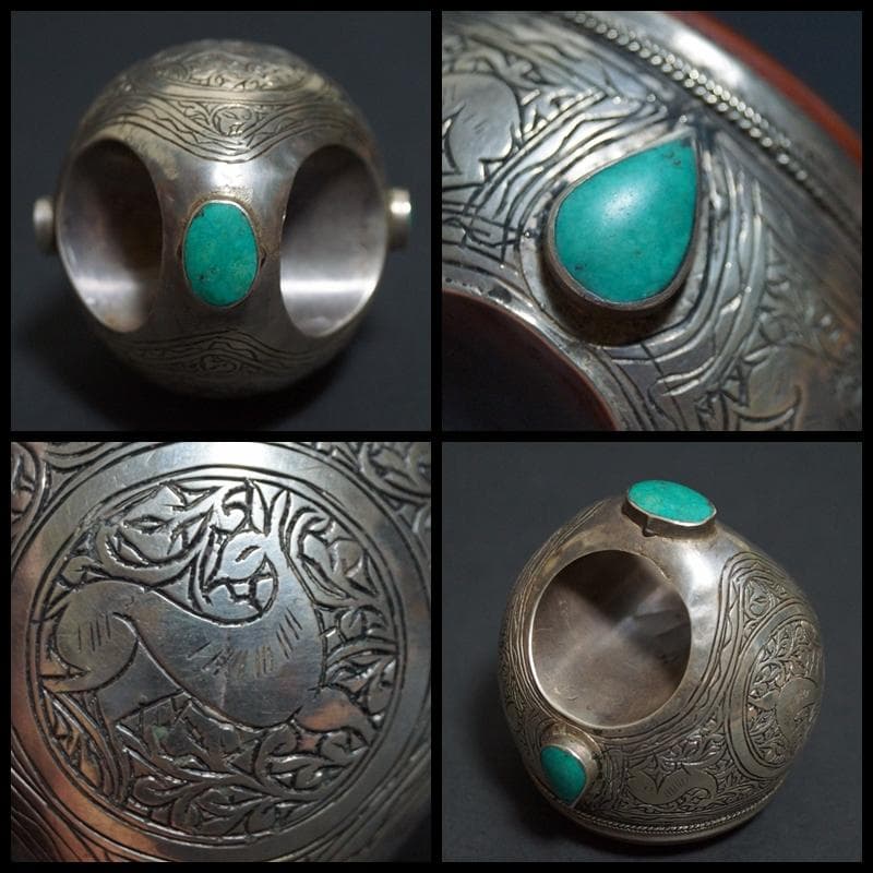 ササン朝ペルシャ期ジュエリーカーネリアン馬柄インタリオ/アマゾナイト象嵌銀製指輪