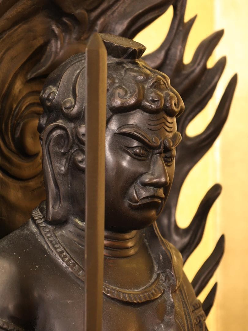 BK259　本物保証　般若純一郎 作　「 不動明王立像 」 ブロンズ　高さ98㎝