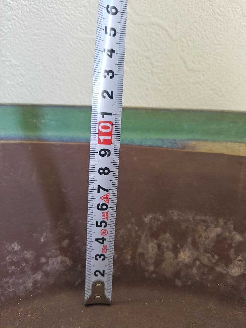 緑色の円型陶器製盆栽鉢 約42cm×15cm