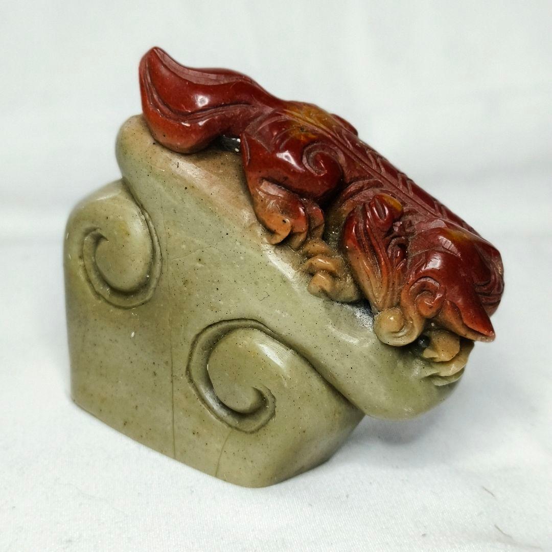 寿山石 印鑑石 天然石 手彫り 中国骨董 未使用 コレクター放出美品 風水置物