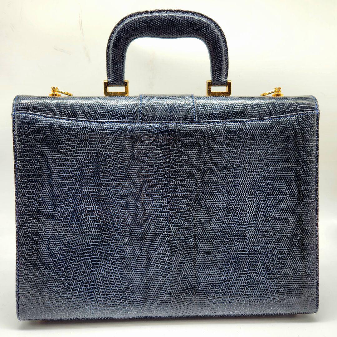 FURDI ITALY リザードレザー ハンドバッグ ネイビー フォーマル