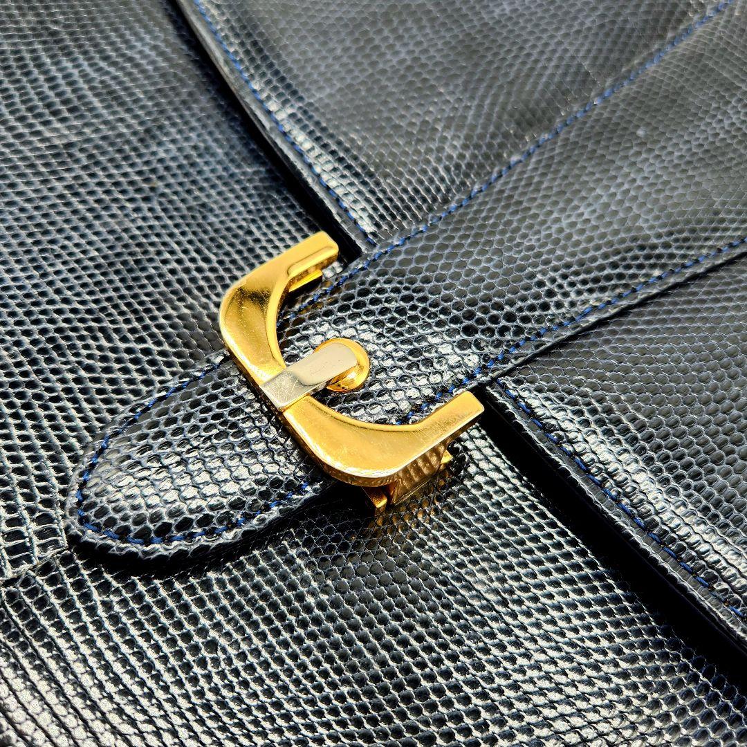 FURDI ITALY リザードレザー ハンドバッグ ネイビー フォーマル