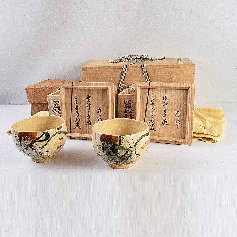 Mikan　尾形乾山紫翆深省風神雷神茶碗壱双方谷浩明極め箱　MR9472H