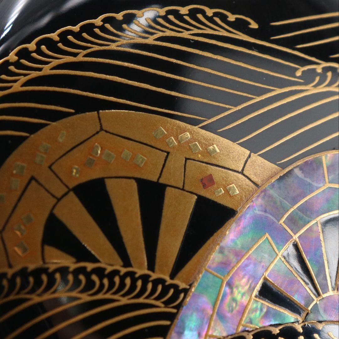 藤野松香作 波源氏車蒔絵 中棗 螺鈿細工 茶道具 共箱共布　V823　N1