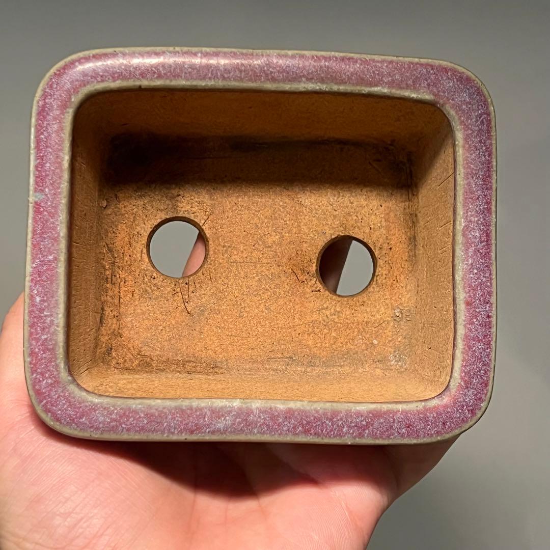 835.平安虹泉 紫釉抚角長方 盆栽鉢 植木鉢 11.7*9.7*5.7cm