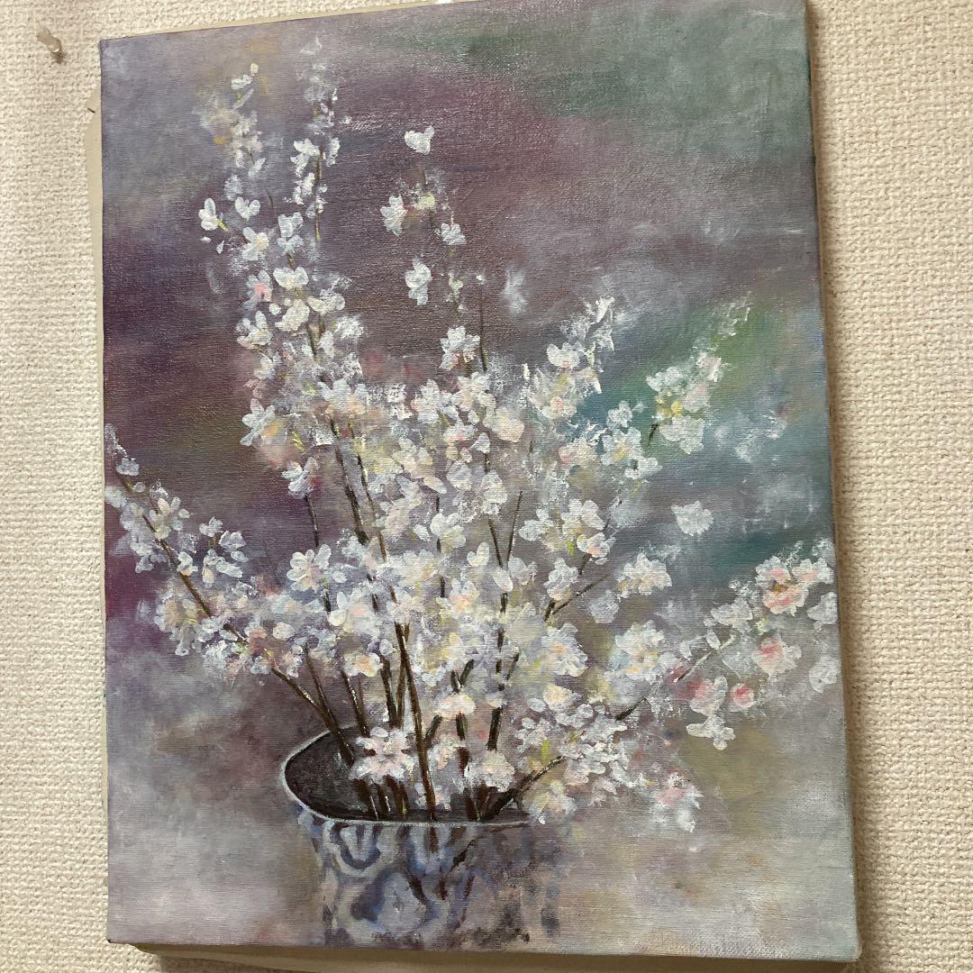 油絵　風景画　原画　桜　F6