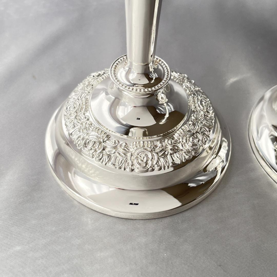 【QUEEN ANNE】 薔薇のキャンドルスタンド ペア【シルバープレート】